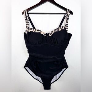 B2prity NWT‎ Size 2XL One Piece Ruched Tummy Control Swimsuit in black and tan